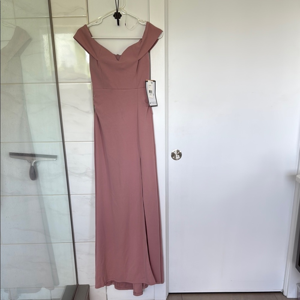 Emerald Sundae Pink Off-Shoulder Slit Gown